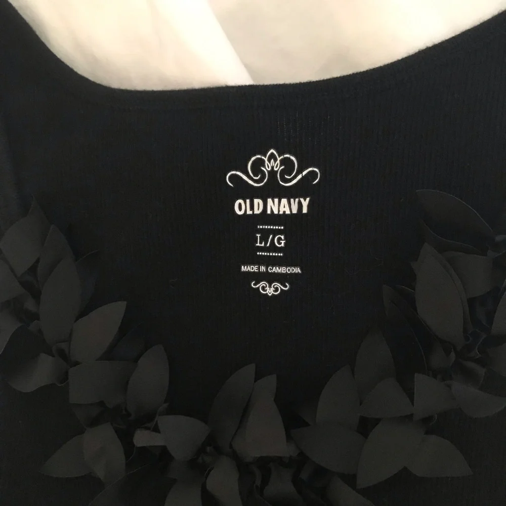 Old Navy Black Ribbed “Silky Leaves” Collar Tank Top Size Small Vintage Sz L EUC